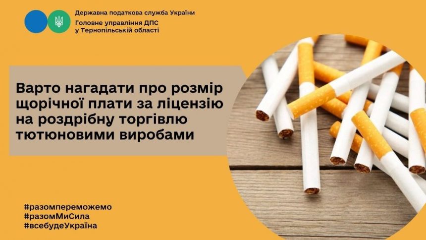 Розмір щорічної плати за ліцензію на роздрібну торгівлю тютюновими виробами