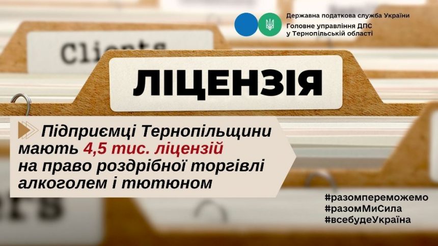 Ліцензії підприємців Тернопільщини на право роздрібної торгівлі алкоголем і тютюном